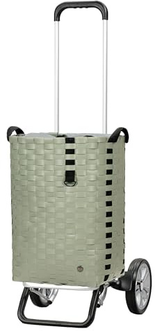 ANDERSEN Einkaufstrolley - Alu Star Shopper Silja sage Green | sehr leicht, höhenverstellbar, klein zusammenlegbar, bis 40 kg - Tasche mit Kordelzug, Innenfach, 53 L