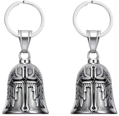 Adunsiaoto 2 Stück Edelstahl Motorrad Glocke Glücksbringer, Motorrad Biker Glück Reiten Glocke Schlüsselring, Motorradglocke Schlüsselanhänger Mit Ring Zum(Schwarz)