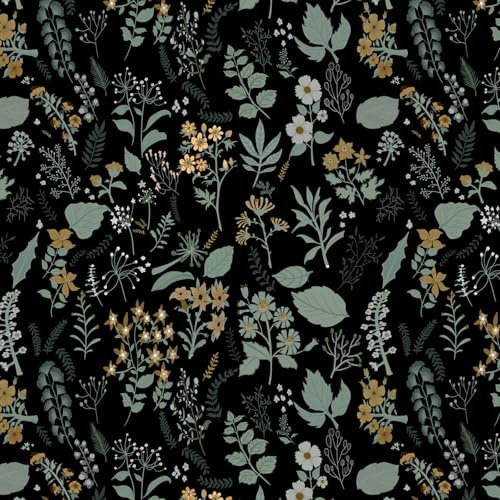 Fiula Selbstklebende Tapete Blumen Blätter Vinyl Klebefolie Blumentapete 41CMx3M Wasserdicht Wandschutzfolie Schlafzimmer Wohnzimmer Möbelfolie Wandtapete Klebetapete Schwarz Grün Dekorfolie