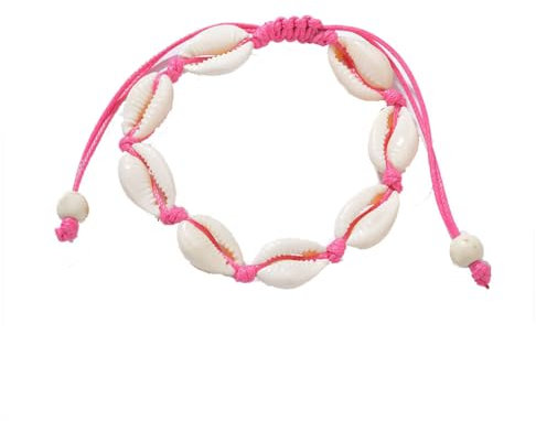 Wisafory Bracciale a conchiglia, con conchiglia, regolabile, per donne e ragazze, Taglia unica, tessuto, rosso rose