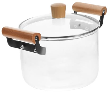 Olla de Vidrio 3,5 L Doble Asa de Acero Inoxidable | Conducción Térmica Rápida, Diseño Transparente, Limpieza Sencilla, Uso para Pasta, Cocina y Servir