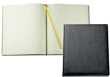 DELMON VARONE - Personalisierbares Gästebuch gebunden in Premium Leder Manhattan Schwarz - Blanko Buch mit Hardcover Einband & Merkband zum selbstgestalten für Hochzeit, Taufe, Geburtstag & Geburt
