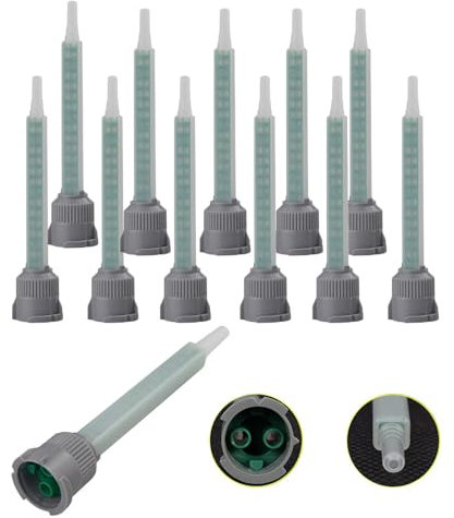 Yosugar 12 ugelli per miscelatori statici, tubo di miscelazione 2 K, colla statica, colore verde, punte per miscelatore, punte per miscelatore, colla in plastica 1:1 (12 pezzi, grigio)