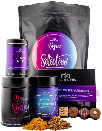 Hallingers Vegan Selection XXL - Vegane Wundertüte XXL für Veganer mit Gewürz, Pralinen, Coldbrew Tee & Tafel Schokolade (Bag) - Geschenk im Sommer & als perfektes Grillgeschenk | Geburtstag Glückwuns