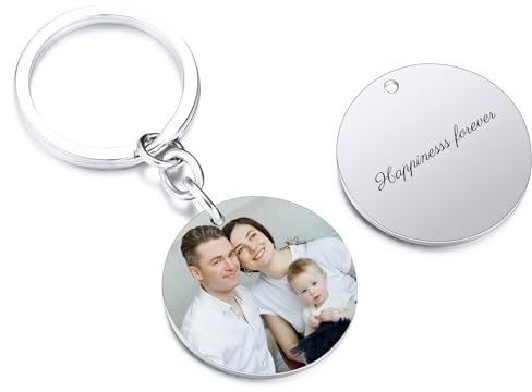 OTXIXTO Porte-clés Rond Personnalisé avec Image/Texte Porte-clés Personnalisés en Acier Inoxydable pour Femmes Hommes Porte-clés Photo Personnalisé (Porte-clés Argenté avec Image en Couleur)