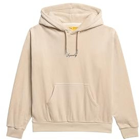 Superdry Damen Locker geschnittenes Country Club Velours-Hoodie Grau-Weiß 40