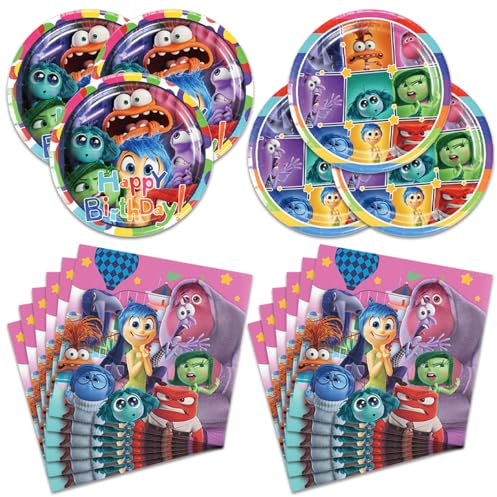 40Pcs Inside Out Party Supplies include 20 plates, 20 napkins for the Inside Out birthday party decoration