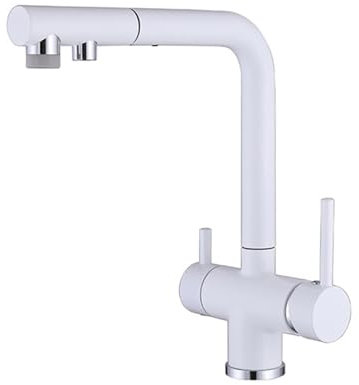 XJTNLB Rubinetto Cucina 3 Vie Bianco Rubinetti Cucina con Doccetta Estraibile Doppio Beccuccio Miscelatore Rubinetto Cucina 3 Vie Acqua Pura per Lavello con Doppia Leva