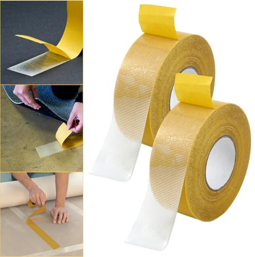 TOPCZY 20m Double Sided Tape Heavy Duty,2Pcs High Tack Strong Wall Adhesive | Strong Double Sided Tape Heavy Duty,Double Sided Carpet Tape Resistente Clear Tape,Gripper Mesh Tape for Various Surface