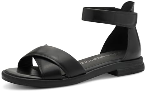 MARCO TOZZI Damen Sandalen flach aus Leder mit Klettverschluss, Schwarz (Black), 38 EU