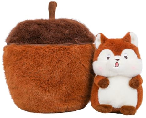 JAWSEU Eichhörnchen in Einer Nuss Plüschtier, Eichhörnchen mit Nuss Weiches Plüsch Eichhörnchen Spielzeug Kuscheltier Eichhörnchen Plüsch Eichhörnchen Plüschtier Plüschkissen Puppen Für Kinder