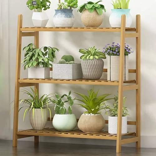Étagère d'angle en bambou à 3 niveaux pour pot de fleurs d'intérieur et d'extérieur