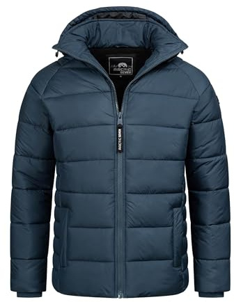 Arctic Seven Herren Winterjacke (S-3XL) - Wind- & Wasserabweisend, abnehmbare Kapuze, 4 Taschen, Steppjacke, Warme Jacke Männer - AS-420 (3XL, Navy)