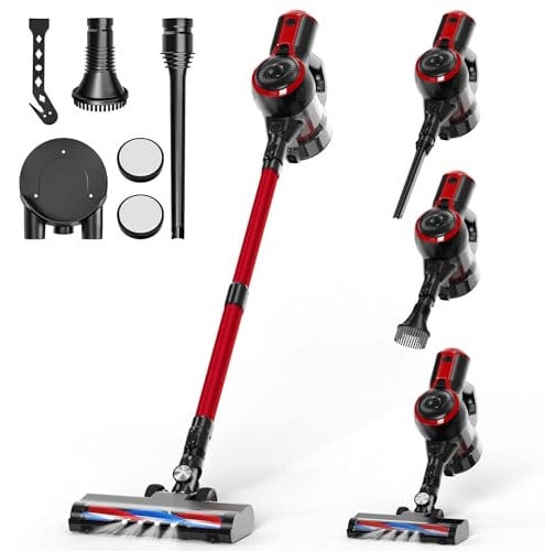 QEXREED Aspiradora Sin Cable 4-In-1, Aspirador Escoba 40 Minutos, Escoba Aspiradora Sin Cable 160W 25000Pa, FiltracióN De PartíCulas del 99.9%, para Mascotas, Cabeza De Cepillo MáS Grande
