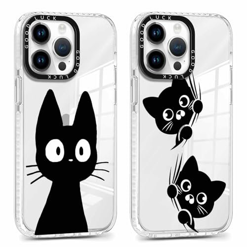 ZhuoFan 2 Stück Handyhülle für iPhone 13 Pro Max 6,7, Aesthetic 3D Katze Muster Design Weiss Hülle Durchsichtig Silikon TPU Dünne Bumper Mädchen Junge Stoßfestes Cute Schutzhülle, 02
