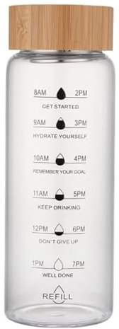 Yeehliny Glasflasche Sport Glas Glastrinkflasche Trinkflasche aus Borosilikat Glas mit Bambusdeckel 700ml / 1000ml Auslaufsicher Glas Wasserflasche für Büro, Fitnessstudio, Reisen (700ML)