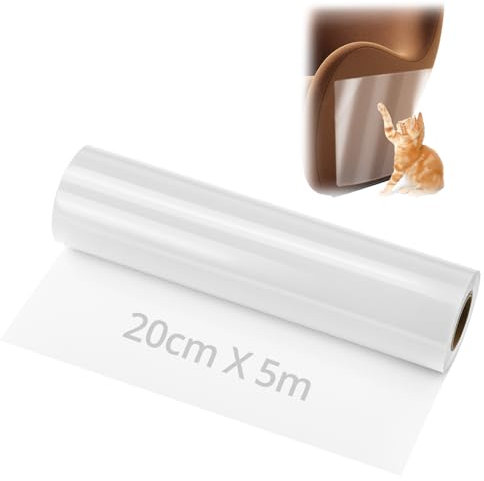 QWORK® 20cm x 5m Cat Scratch Protector Door Protector from Cat Dog Scratching - Clear Vinyl Guard for Pet Clawing - Flexible Scratch Shield for Doors & Furniture