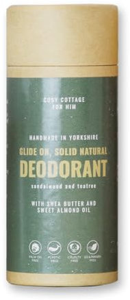 Cosy Cottage Natural Glide-On Deodorant - 60ml | Sandalwood and Tea Tree Essential Oils | Long-Lasting, Paraben Free, Aluminium Free, Plastic Free | Biodegradable Packaging