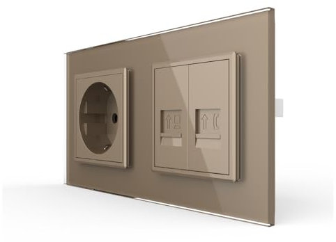 LIVOLO Schuko Steckdose Wandsteckdose mit Telefon RJ11 und Netzwerkmodul RJ45 LAN Ethernet Datendose Anschlussdose inkl. Glasrahmen weiß Unterputz