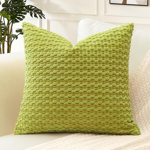 Artscope Kissenbezug Kordsamt Cord Körnig Zierkissenbezug 60x60 cm Geometrische Kissenhüllen Weiche Sofakissen Couchkissen für Sofa Schlafzimmer Wohnzimmer Büro Zuhause Dekorative 1er Set, Apfelgrün