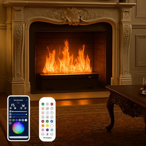 3D-Wasserdampfkamin,Elektrischer Zerstäubungskamin Mit 9 Einstellbaren Flammen/APP + Fernbedienung, Einbau-Dampfkamin Unterstützt Automatischen Wassereinlass/-Auslass Und Handbuch 100cm/39.3in