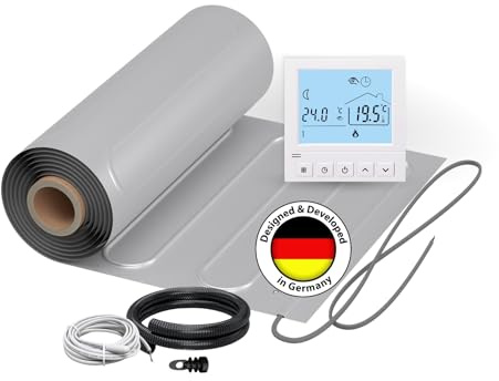 Elektrische Fußbodenheizung: Zweiader-ALU-Heizmatte WARMON ALU 150 W/m² inkl. Thermostat mit Bodensensor, Thermostat:Digital, Mattengröße:3 m²
