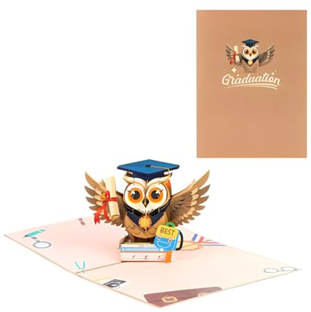 JYNVO Holz-Grußkarten,3D Pop Up Karte,Eule mit Doktorhut,Glückwunschkarten,Abschlussgeschenke, Abschlussdekorationsgeschenke