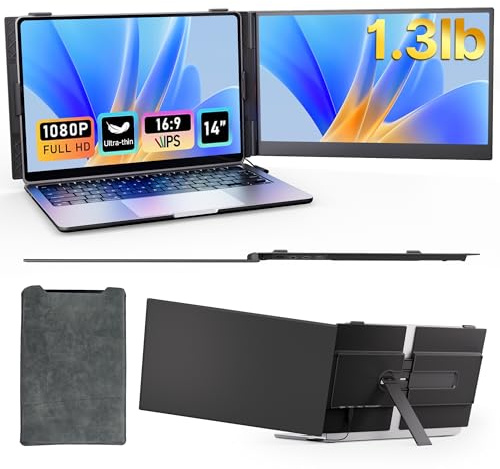 SIUT Ultraslim Dual 35,6 cm (14 Zoll) Laptop Display Extender Monitor IPS FHD 1080P erweitert für 13-17 Zoll Laptop Typ C/HDMI/USB-A, kompatibel mit