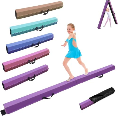 SportBob Barra Equilibrio Gimnasia artistica 270cm Cuero PU Plegable Base de Goma Antideslizante para niños, Vigas de Gimnasia para Entrenamiento, práctica, Entrenamiento Familiar Profesional