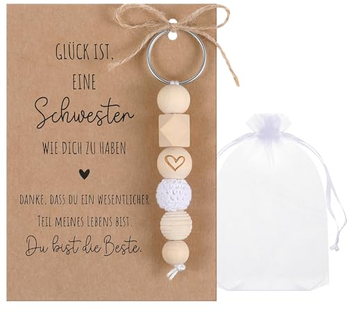 Otuuz Danke Geschenk für Frauen Glück Holz Schlüsselanhänger Mit Glückskarten Glücksbringer Schlüsselring Dankeschön Geburtstagsgeschenk für Tante Freundin Oma Mutter Schwester Weihnachten Geschenke