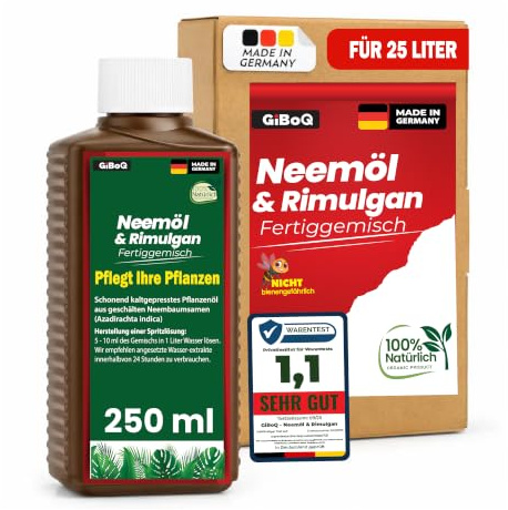 GiBoQ 100% natürliches Neemöl [250 ml] mit Emulgator | Für Zimmerpflanzen, Gartenpflanzen, Kräuter, Gemüse-, Obst- und Zierpflanzen | Natürlicher Blattglanz & Pflanzenpflege