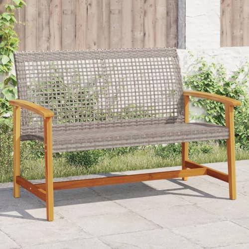 LoogCape Gartenbank Grau 112 cm, Poly Rattan und Akazienholz, UV-beständig, robuste Outdoor Sitzbank für Terrasse, Balkon, Gartenmöbel Set