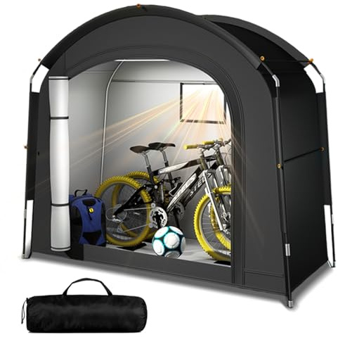 Tenda Da Campeggio Per 2 Biciclette O 1 Bicicletta Elettrica,Oxford 420D Impermeabile,Con Porta Arrotolabile& Cerniera,200 X 165 X 80 Cm,Video Di Istruzioni,Ideale Per Giardino,Campeggio E Roulotte
