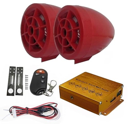 Motorrad-Lautsprecher, 2,5″ Bluetooth-Stereo Lautsprecher, Unterstützt FM Radio Sowie MP3/USB/TF Karten Wiedergabe, Wasserdicht, Lautstärkeregelung, Für 12V Motorräder, Roller Und Dreiräder Red