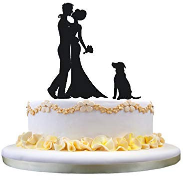 zhongfei Silhouette Braut und Hochzeitstorte Topper Freund mit Haustier Hund