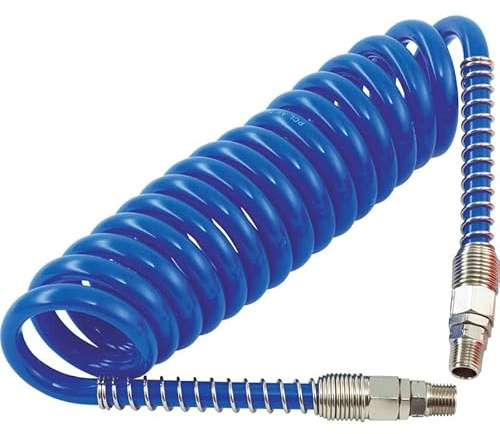 PCL 2.5MTR Polyurethane Coiled Air Hose Assembley - Blue 6.5mm id 1/4 BSP