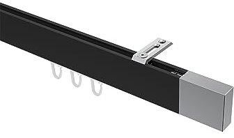 Interdeco Innenlaufstange (Deckenmontage) eckige Gardinenstange Schwarz/Chrom Typ 10212916, 360 cm