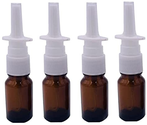 Leere nachfüllbare Nasenspray-Flasche aus bernsteinfarbenem Glas, Pumpsprüher, Snoot Cleanser Behälter für Nasenbewässerung, medizinisches Kochsalzwasser-Anwendungen, 4 Stück