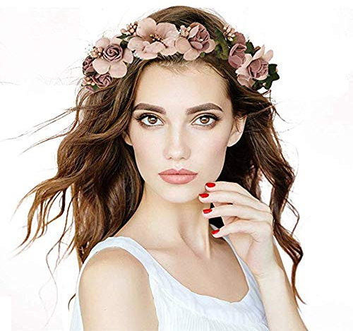 Blumenstirnband,Boho Braut Blume Damen Blumenkrone Girlande Stirnband Frauen Blumen Kranz Krone Haarband für Hut Ornament Hochzeit Strand Reise Braut Hochzeit