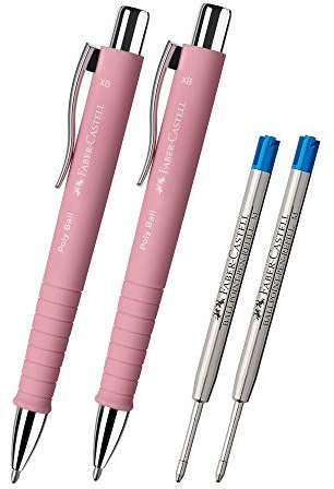 Faber-Castell - Kugelschreiber Poly Ball XB, Strichstärke 0,5 mm, 2x rosé + 2 x blaue Minen