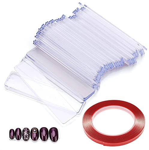 MWOOT 48 Pièces Faux Ongles Présentoir Support avec 5M Ruban Double Face,Transparent Acrylique Nail Art Présentoir pour Faux Ongles