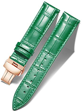 BINLUN Leder Uhrenarmband Lederarmband Ersatz Uhrenarmbänder für Herren Damen mit Silber/Gold/Roségold Schmetterling Faltschließe 12-24mm(20mm Grün-Roségold Schnalle)
