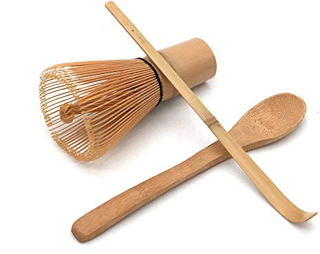 POFET Juego de ceremonia del té japonés hecho a mano, batidor de té matcha de bambú, cuchara de té y cuchara de té pequeña, juego de 3 piezas
