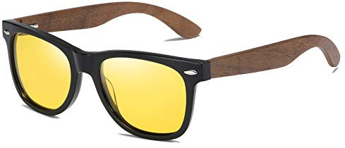 DUCO Herren und Damen Nachtfahrbrille mit Holzrahmen Umweltfreundliche Designerbrille Nachtsichtbrille Autofahren Anti Glanz Polarisiert KontrastBrille 2141Y (Schwarz)