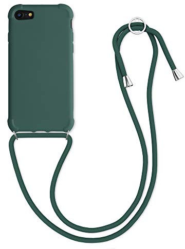kwmobile Necklace Case kompatibel mit Apple iPhone SE (2022) / iPhone SE (2020) / iPhone 8 / iPhone 7 Hülle - Cover mit Kordel zum Umhängen - Silikon Schutzhülle Dunkelgrün