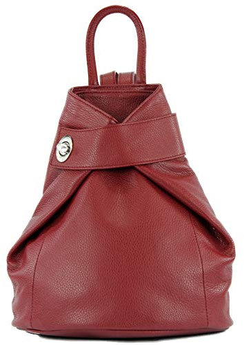 modamoda de - T179 - ital: Damen Rucksack Tasche aus Leder, Farbe:Purpurrot
