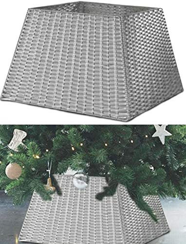 ADEPTNA Premium Christmas Square Faux Rattan Tree Skirt – Folds Flat When Not In Use – Unique Xmas Style Faux Rattan Tree Skirt (GREY)