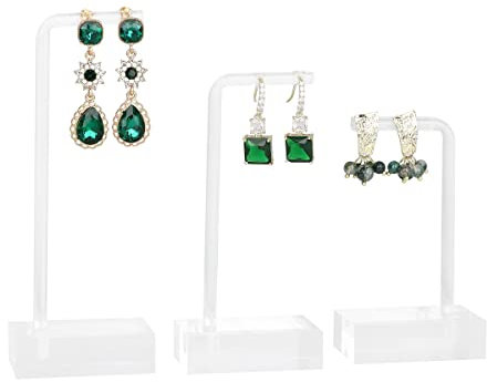 GemeShou 3 supporti T per orecchini trasparenti per esposizione gioielli, ganci per orecchini in acrilico per donne, porta-orecchini trasparenti piccoli in vendita, accessori foto gioielli【forma L】
