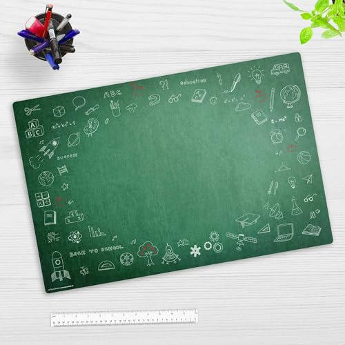 Schreibtischunterlage für Jungen und Mädchen – “Back to School“ – aus erstklassigem Vinyl (Kunststoff) – 60 x 40 cm – Rutschfeste Schreibunterlage mit bestem Schutz – Made in Germany