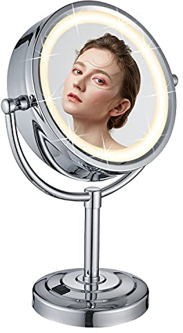 DOWRY Miroir Maquillage Lumineux - 3 Couleurs de Lumière Réglables - Miroir de Table - Miroir LED Maquillage avec Grossissement 7X,Diamètre 21.5cm